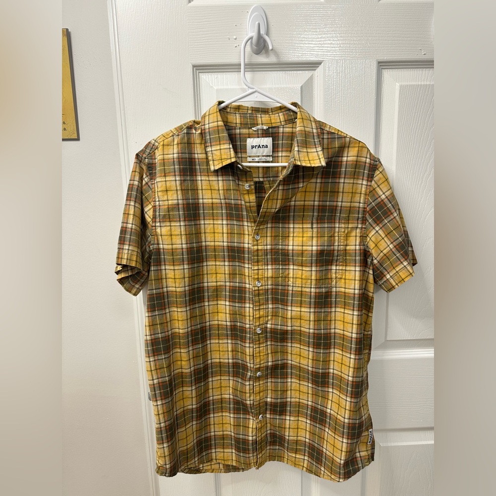 Prana Yellow and Brown Casual Button Down Shirt